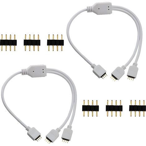 CESFONJER LED Strip Connector Y Splitter, 4 broches 1 à 2 ports LED RGB Splitter pour RGB5050 RGB3528 rgb2835 bande lumière avec free 6pcs 4pin Connector (2/pack) (1/4)