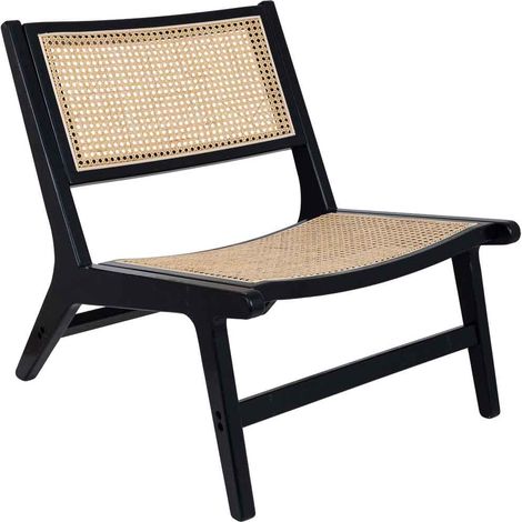 Banqueta descalzadora de madera y ratán negra 62x70x69h cm (1/5)