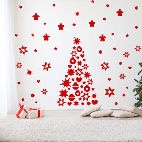 Sticker Décoration de noël, sapin - 105x45cm - rouge - Autocollants adhésifs noël - décoration fêtes (1/3)