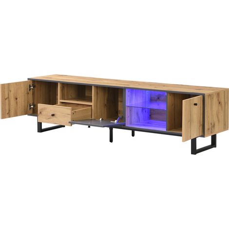 Mueble TV bajo con LED y estantes de vidrio 190x40x50 cm, madera gris antracita (1/5)