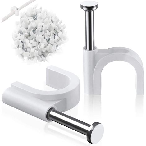 Fascette rotonde per cavi, 100 pezzi, 6 mm, clip da parete per cavi elettrici - Clip a chiodo, porta chiodi in acciaio (bianco) - AquaForge (1/5)