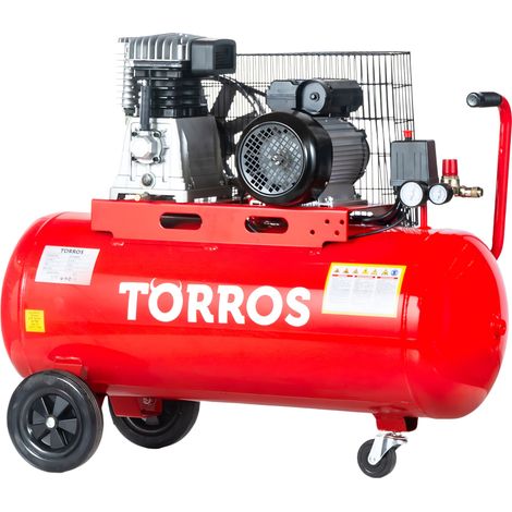 Torros – Compresseur mobile à entraînement par courroie 100 L 2,2 kW 10 bars 400 l/min – Moteur en cuivre – Pour travaux de bois – TC1004010M
