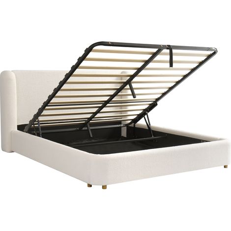 Doppelbett mit Bettkasten aus beigem Bouclé, Lattenrost und Kopfteil 160 x 200 MODENUIT (1/5)