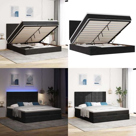 vidaXL Ottoman-Bett mit Matratzen & LEDs Schwarz 160x200 cm Samt (1/5)