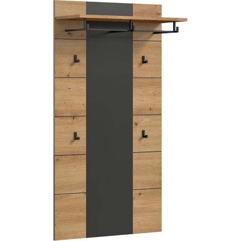 Canu Wandgarderobe 4 Haken Eiche Dekor, grau.