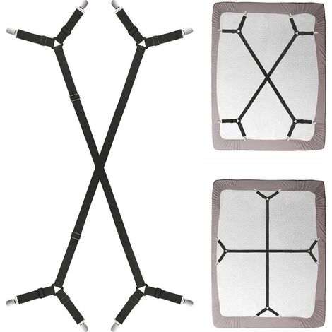 Attache-Draps - Bandes Élastiques Réglables en Croix - Pour Draps Housses et Couvertures de Matelas - 2 Pièces