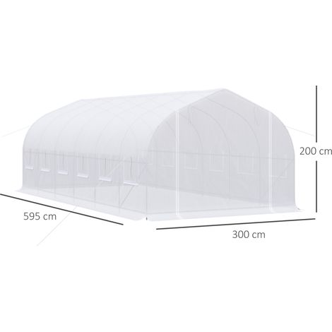 Outsunny Gewächshaustunnel 6x3x2 m Großes Gartengewächshaus mit 12 Fenstern und Rolltor mit Metallreißverschluss, ideal für optimales Pflanzenwachstum, Weiß