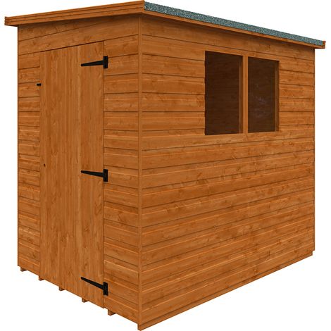 7 x 5 Feet Lean-To Pent 12mm Shed - Solid Wood/Softwood/Pine - L205 x W145 x H204.1 cm - Burnt Orange