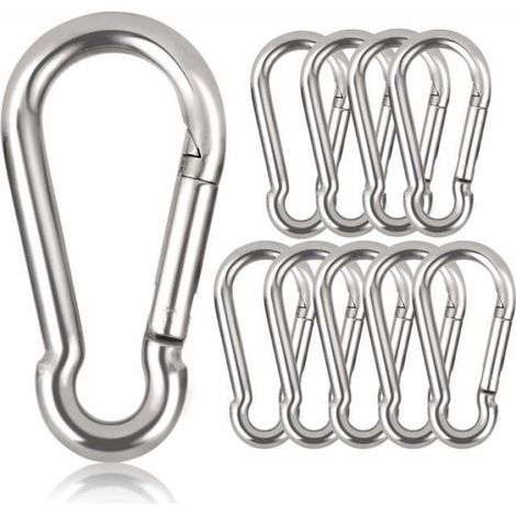 Mousqueton - Acier Galvanisé - 60 x 30 x 6 mm - Charge de Travail 125 kg - Pour Porte-Clés Hamac Balançoire Extérieur - Lot de 10 (1/4)