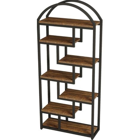 Étagère bibliothèque 7 niveaux style industriel, 180 cm, MDF et métal, avec pieds réglables et anti-basculement, noire et brun rustique  CHICFURN (1/5)
