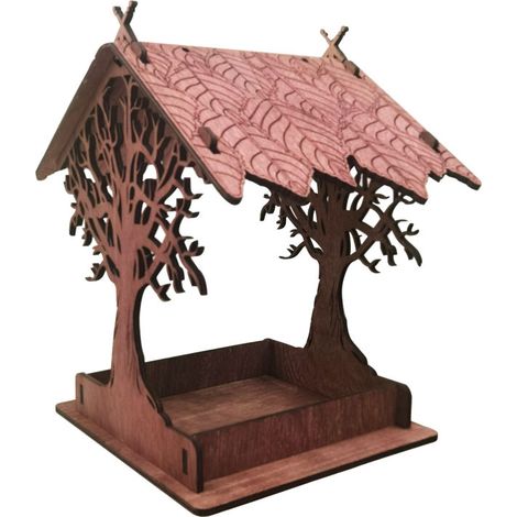 Vogelfutterhaus aus Holz, hängende Tränke, geeignet für Gärten, Terrassen und als Dekoration (rötlich-braun).