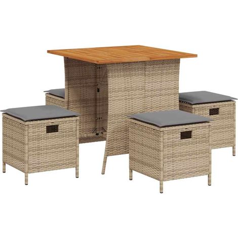 Ensemble à manger de jardin avec coussins 5 pcs,Salon de jardin Beige poly rotin CFW49020 (1/5)