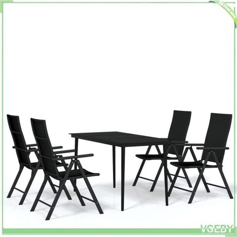 Ensemble à manger de jardin - FAFEICY - 3099109 - Noir - 5 pcs (1 table + 4 chaises) - Dossiers inclinables 7 positions (1/5)