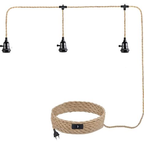 DIY-Pendelleuchten-Set mit Stecker und Schalter, E27-Fassung, Hanfseil-Kronleuchter, Vintage-Industriekabel, 8,5 m, 60 W (1/4)
