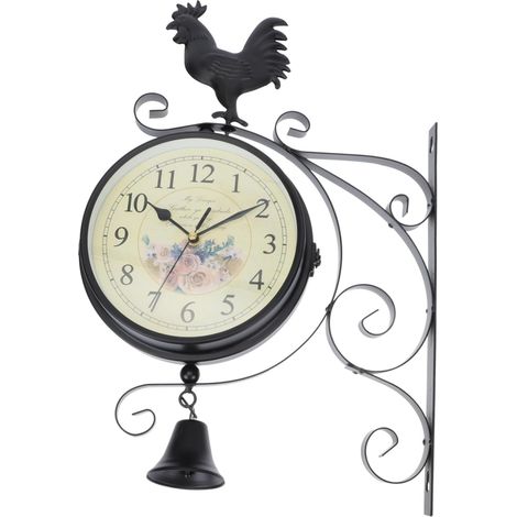 Horloge Murale Décorative Suspendue Double Face 30 Cm en Fer et Verre Silencieuse pour Intérieur Salon Bureau Décoration Rétro Vintage (1/5)