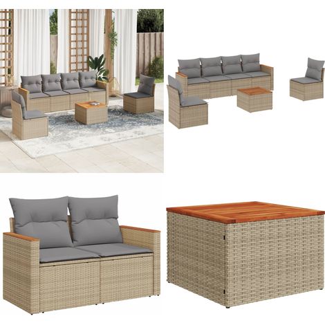 7-tlg. Garten-Sofagarnitur mit Kissen Beige Poly Rattan - Gartensorte - Gartenmöbelset - Esszimmergarnitur - Lounge Set - Outdoormöbel - Home & Living (1/5)