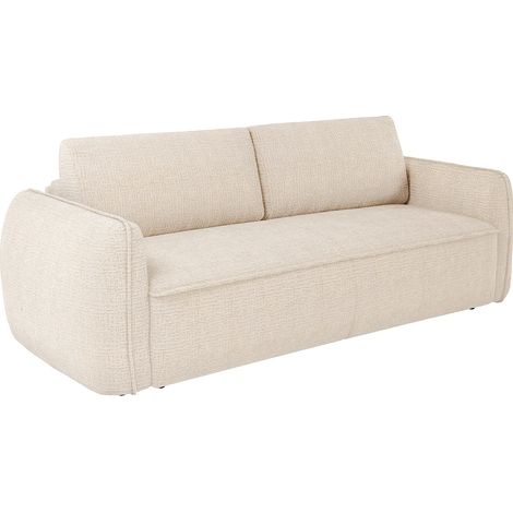Canapé 3 places convertible express en tissu chenille beige - Couchage 140 cm - Matelas 13 cm SELIVO de Maison Céphy (1/5)