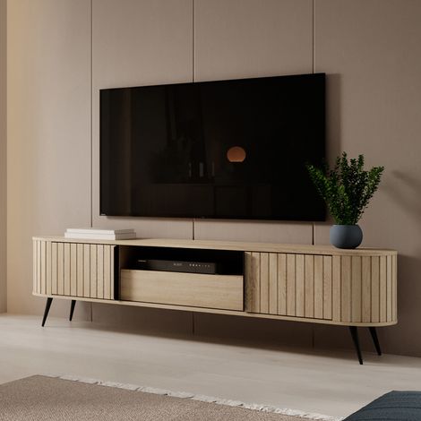 Credenza Hanotofa, Madia un Cassetto, 2 Ripiani, Apertura Battente, Scorrevole, 196x40x51h cm Marrone Rovere (1/5)