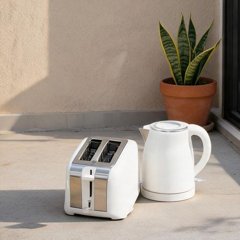 Coffret petit-déjeuner inox blanc bouilloire 1,7L et grille-pain (1/5)