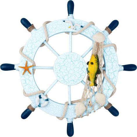 28 CM Roue de Bateau Nautique en Bois Bois de Plage Bateau de Direction Art Mural Roue de Bateau en Bois décoration Murale sur Le thème de la Plage décoration intérieure (1/5)