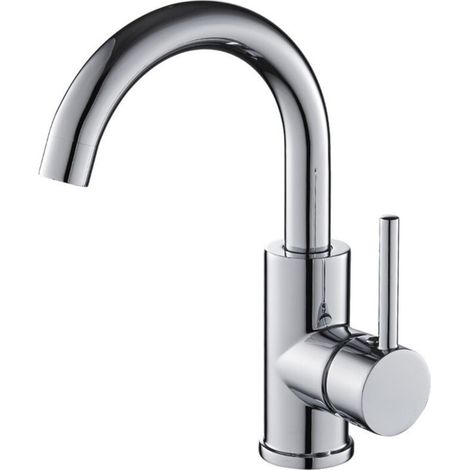 AuraLum Mitigeur Robinet de Lavabo Pivotant 360° à Robinetterie Design Courbé Classique pour Salle de Bains Mitigeur Vasque à Poser Lave-main Chaude et Froide Réglable en Chromé (1/5)