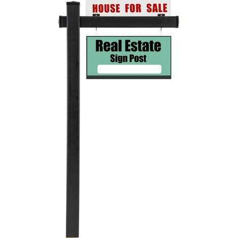 COSTWAY Palo per Cartelli Immobiliari da 183 cm, Palo di Vendita UPVC per Cartelli di Vendita Garage, in Affitto, Vendita Immobiliare, Braccio da 91 cm (Nero) (1/5)