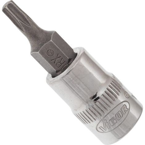 VIGOR Innenvierkant Antrieb 6,3 = 1/4 Zoll TX Schraubendreher-Einsatz Innen TX Profil V2443N ∙ Vierkant hohl 6,3 mm (1/4 Zoll) ∙ Innen TX Profil ∙ T 15 ∙ Gesamtlänge: 38 mm (1/2)