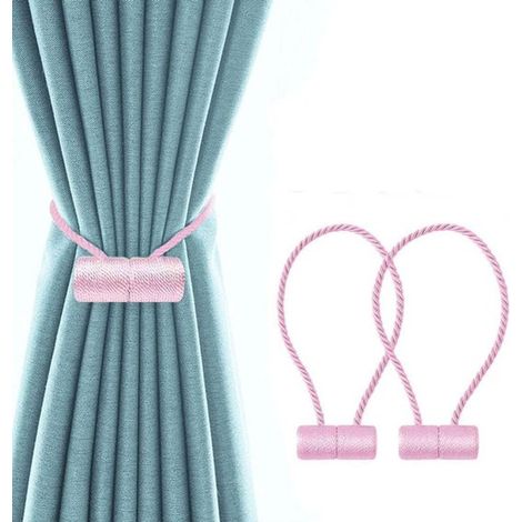 Attaches magnétiques pour rideaux (2 pièces) - Fixation sans perçage - Aimant puissant - Cordon - Rose - Aimant en nylon/alliage rose (1/5)