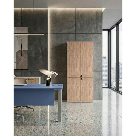 Armadio ufficio Florida - Mobile archivio 4 ante con serratura - 4 mensole incluse - L. 90 x H. 199 x P. 42,5 cm – Bianco, virginia (1/3)