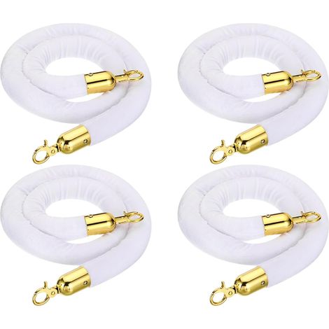 Cordes de Poteau en Velours Blanc Lot de 4 avec Mousquetons Dorés Barrière de File d'Attente Réglable pour Hôtels et Théâtres 1,2 m (1/5)