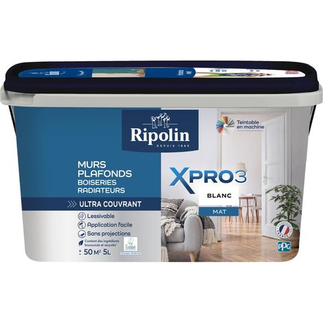 RIPOLIN Peinture mur, plafond, boiserie blanc mat RIPOLIN Xpro3 5L (1/4)