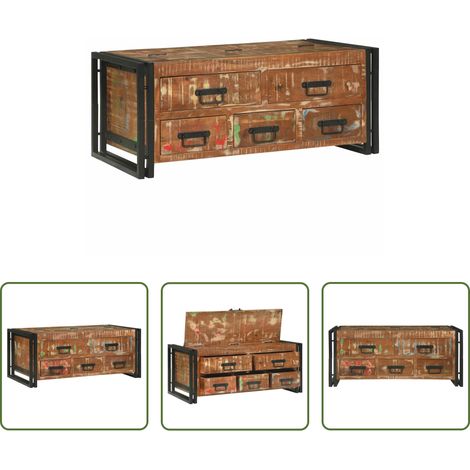 Schubladen -  Couchtisch mit Schubladen Mehrfarbig Massives upgecyceltes Holz