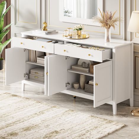 Buffet bahut de salle à manger 160x40x82cm, meuble de rangement cuisine et salon, avec 4 portes et 2 tiroirs , Blanc (1/5)