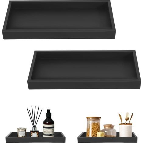 Lot de 2 plateaux décoratifs noirs pour coiffeuse, baignoire, évier de cuisine et salle de bain (1/5)