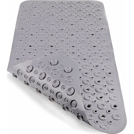 Ahlsen Alfombra de baño antideslizante Alfombra de ducha extra larga Alfombra de baño para niños con ventosa Lavable a máquina Antimoho Antihongos Sin látex ftalato (88x40cm, gris) (1/5)