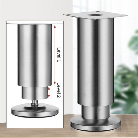 Four-part adjustable stainless steel furniture leg, made of thick stainless steel with a colored coating, with a load capacity of 200 kg and a height of 8 mm. (1/5)