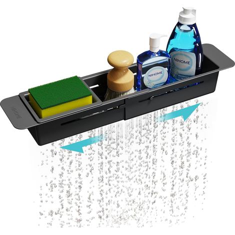 Organiseur de cuisine extensible au-dessus de l'évier, petite étagère de rangement télescopique pour éponge, patins antidérapants, étagère d'évier extensible, support réglable pour éponge (1/5)