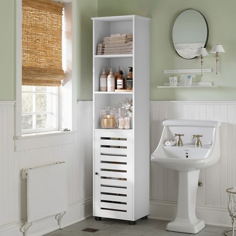 Meuble de Salle de Bain, Placard Haut, avec 3 Compartiments Ouverts et 2 Étagères Réglables, pour Salon, Entrée, Blanc (1/5)