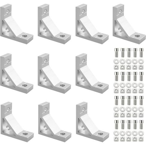 Kamtop Équerre de Fixation, 10pcs Joint à Angle Droit 3030 Équerre de Coin 90° Petite Équerre Métal en Aluminium Joint Angle Entretoises avec vis (1/5)