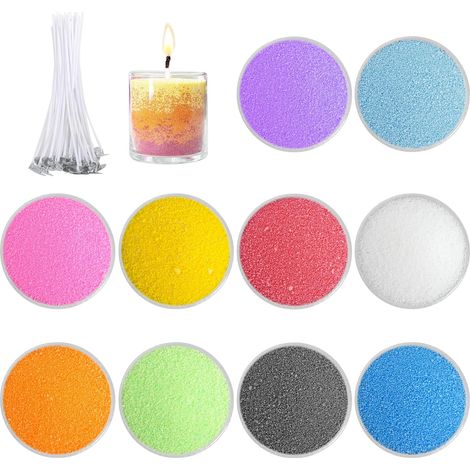 300 g de Sable Nacré pour Bougies avec 50 Mèches - 10 Couleurs, Granulés et Perles de Cire de Paraffine pour Décoration de Festival (1/5)