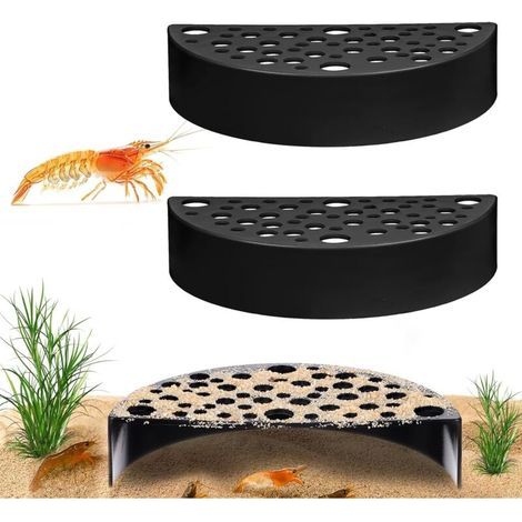 2 Pièces Cachette pour Crevettes en Plastique, Cachettes Créatives pour Crevettes Souterraines Demi-Cercle Grotte en ABS Accessoires Aquarium pour Petits Poissons pour Jouer, Se Reposer (Noir) (1/5)