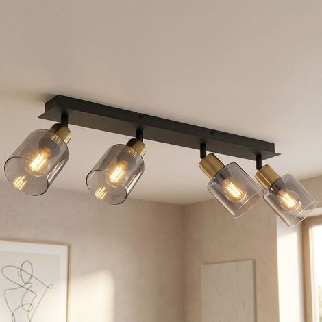 Faretto - nero - HOLLSY - vetro metallo vetro fumé - lampada in
