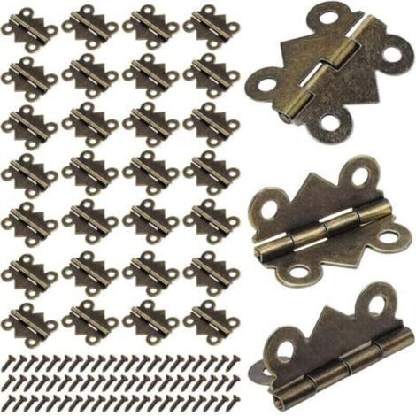 50 PCS Petites Mini Charnières, 25X20mm Papillon Pliant Charnières, Bronze Antique Mini Charnières pour Meubles de Maison Armoire Quincaillerie Porte