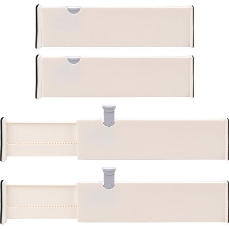2 Pcs Séparateur de Tiroir Extensible, Separateur Tiroirs en Plastique Modulable (27.5-43.5 cm), Organisateurs de Tiroir Réglables pour Bureau, Cuisine,Salle de Bain, Chambre à Coucher(Blanc)