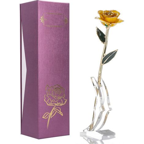 Rose dorée 24K sur socle - Cadeau Saint-Valentin romantique pour elle (1/5)
