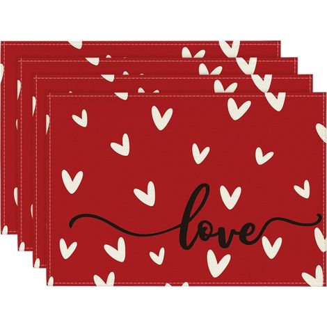 Platzset „Rotes Herz“ (4-teilig), 30 x 45 cm, perfekt für Partys, Geburtstage, Abende, als Dekoration für Küche und Esszimmer.