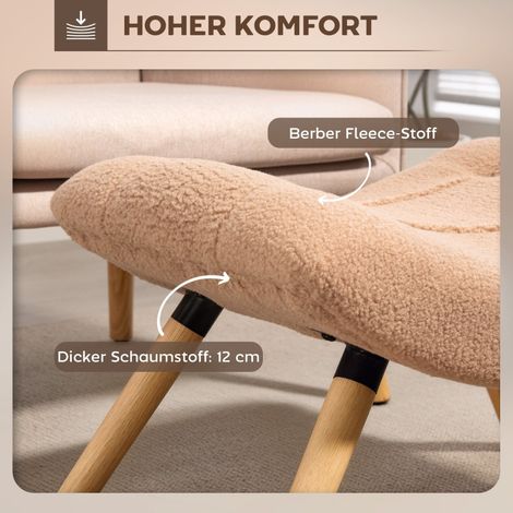 Pouf moderne avec revêtement en molleton et pieds en bois, rembourré, pour salon, chambre, couloir, marron (1/5)