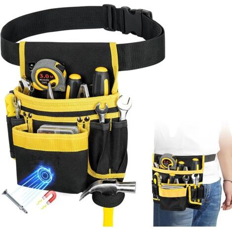 Ceinture Porte Outils Réglable, Sacoche Outils avec 12/28 Poches, Ceinture Bricolage Magnétique et Amovible avec Porte-Marteau pour Électriciens, Charpentiers, Constructeurs, Bricolage