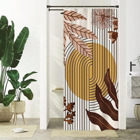 Rideau de douch, Anti-Mildew Rideau de douche abstrait 90x180cm Résumé Soleil Gelb fleur rose Petits rideaux de bain Tissu lavable (1/5)