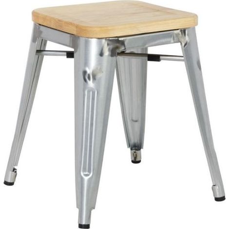 Lot de 4 tabourets bas (H)450 mm en acier gris, frêne (1/5)